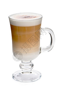 玻璃杯混合拿铁咖啡泡沫白色背景图片