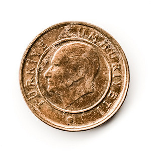 旧土耳其硬币白色背景的阿塔图尔克肖像图片