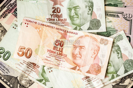 美元和土耳其钞票对面和图片