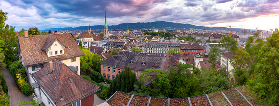 瑞士苏黎世日落时全市景图片