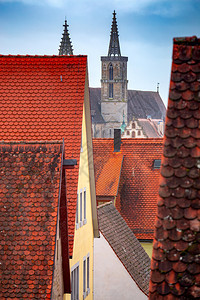 历史悠久的城市屋顶和中世纪建筑的景象罗德堡陶伯巴伐利亚德国古老的中世纪城市图片