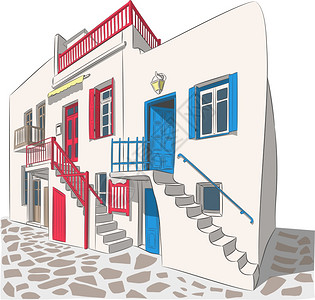 米科诺斯岛传统白色希腊屋图片