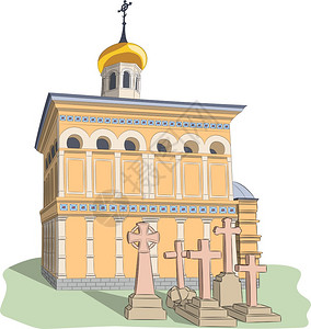 法国门顿老内有金圆顶和的东正教堂图片
