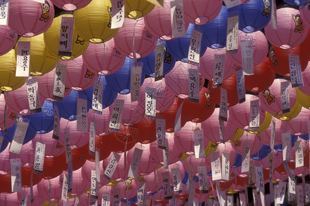 206年5月韩国首尔市Jogyesa寺庙传统灯笼东朝鲜首尔南韩国206年5月图片