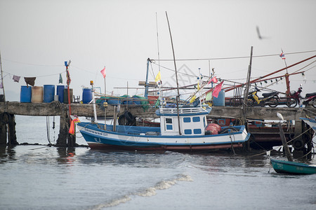 泰国春武里省芭堤雅市中卢亚海鲜和鱼市场渔村的码头泰国芭堤雅2018年11月泰国芭堤雅中卢渔村图片