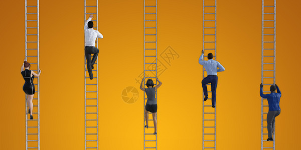 爬上公司梯子作为商业概念爬上公司梯子背景图片