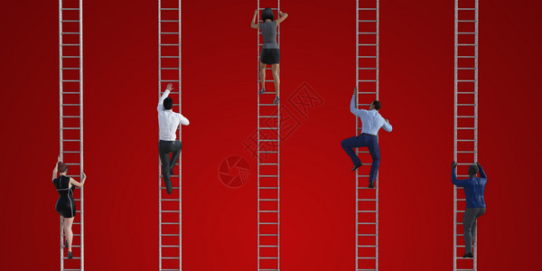 爬上公司梯子作为商业概念爬上公司梯子背景图片