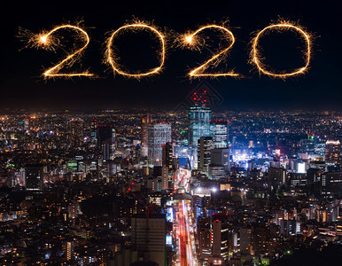 20年新烟花节快乐庆祝日本东京市风景图片