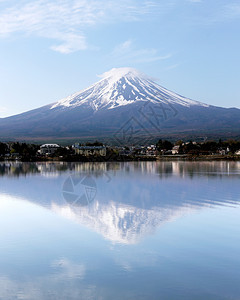 川口子湖边富士山天气不错图片