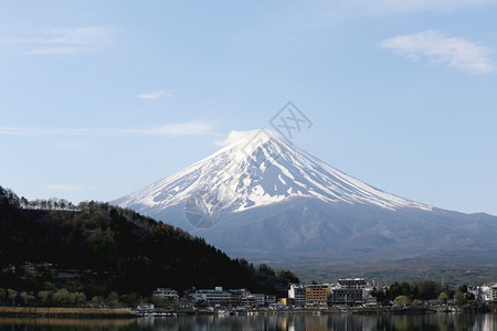 川口子湖边富士山天气不错图片