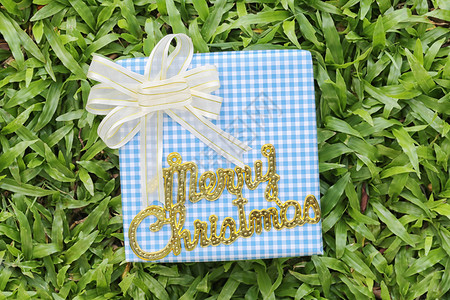 圣诞快乐礼物概念节或新年的蓝礼物盒图片