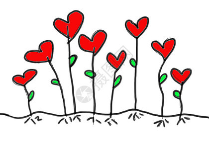 红心手牵为情人节的白幕下画出一棵爱的构思树图片