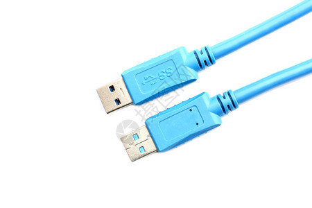 在白色背景上隔离的蓝色USB插件图片
