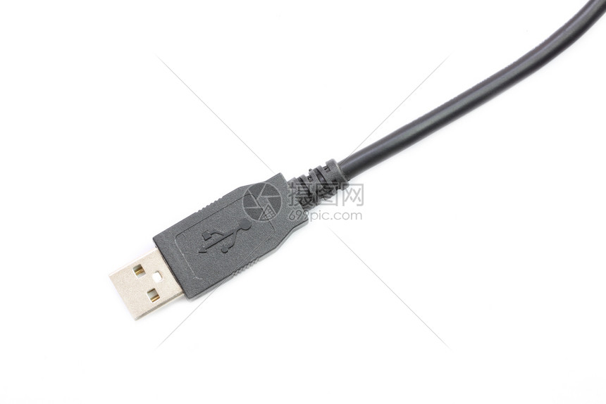 黑色USB插件在白色背景上被孤立图片