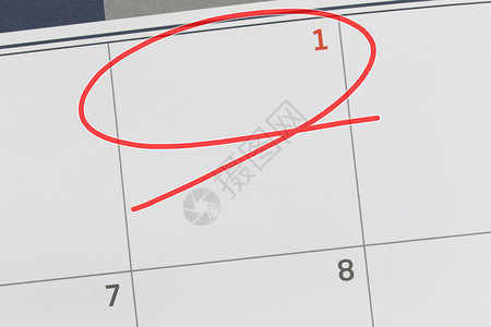 关注日历中的第1号和空白的红色椭圆来设计你的想法和工作概念图片