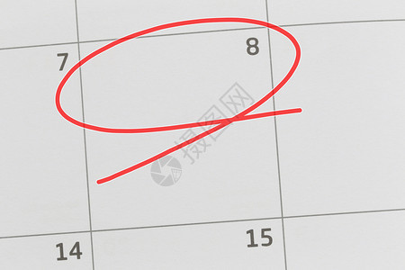 关注日历中的第8号和空白的红色椭圆来设计你的想法和工作概念图片