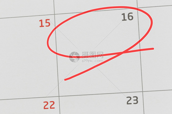 关注日历中的第16号和空白的红色椭圆来设计你的想法和工作概念图片