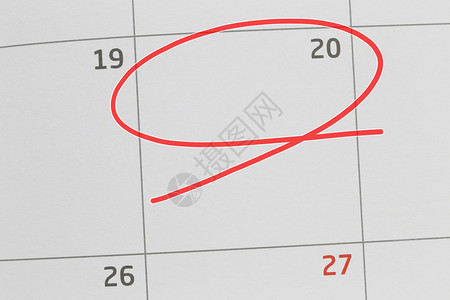 关注日历中的第20号和空白的红色椭圆来设计你的想法和工作概念图片