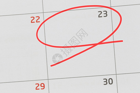 关注日历中的第23号和空白的红色椭圆来设计你的想法和工作概念图片