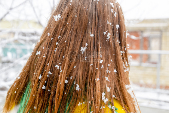 女孩头部在雪花中女孩头发上有雪花女孩头发上有雪花图片