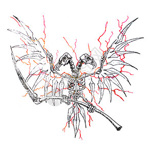 双头老鹰的骨骼手掌中有一个杖皮后面的红色闪电从一只有的手杖鹰骨骼上伸出来俄罗斯力量的象征致命死神力量手皮后面的红色闪电从一只有的图片