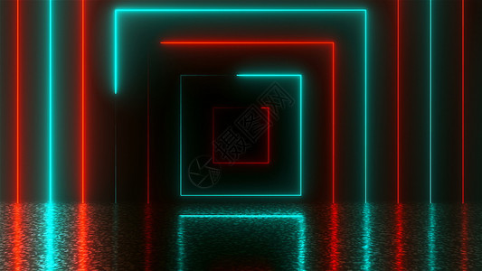 具有反射计算机生成背景3D生成背景3D生成背景的抽象平方光隧道有反射图片