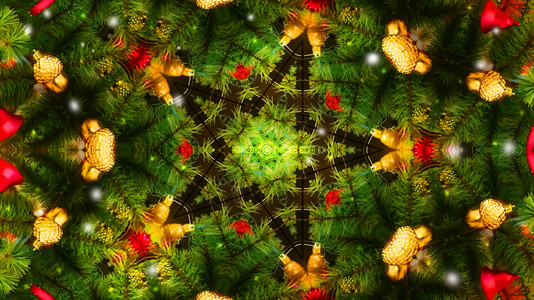 明亮的圣诞节抽象学带有绿色分支的千叶花镜计算机生成的插图圣诞节抽象学带有绿色分支的千叶花镜计算机生成的插图图片