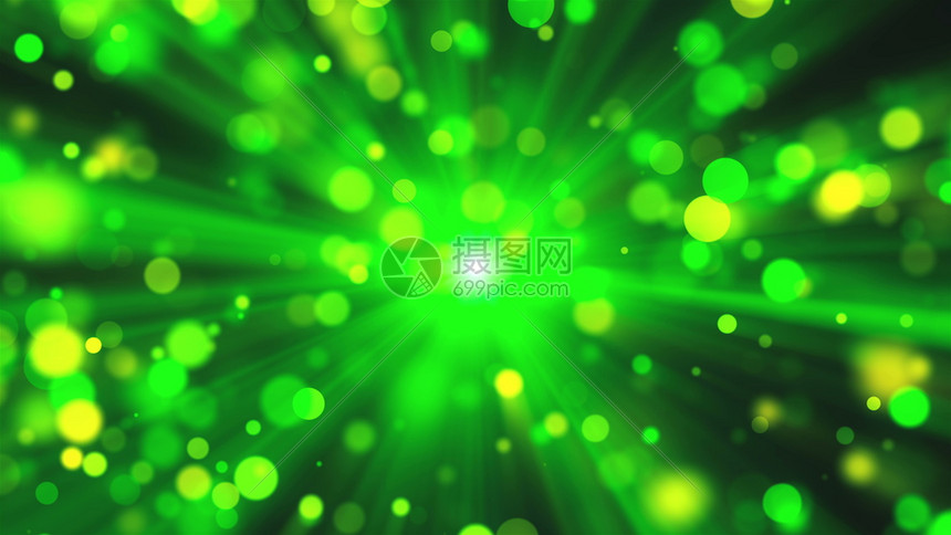 闪亮的绿灯如太阳光和闪亮的粒子具有bokeh效应3d转换背景计算机生成背景闪亮的绿灯太阳光和闪亮的粒子3d转换计算机生成背景图片