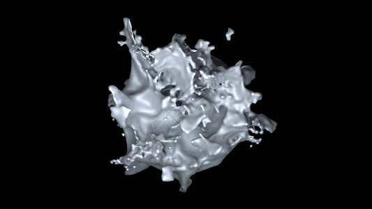 计算机抽象生成的物体与牛奶块或白液相类似含有许多喷雾在黑色背景上分离3D生成的物体与牛奶块或白液相类似在黑色背景上分离生成的物体图片