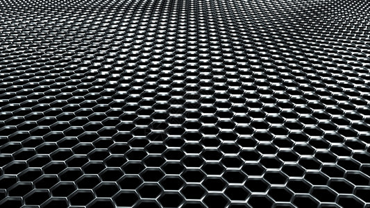 由闪亮银六边形组成的瓦维金属表面计算机生成现代背景3D转化由闪亮银六边形组成的瓦维金属网图片