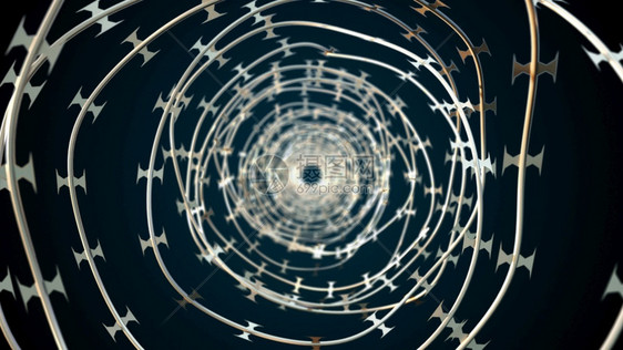 旋转铁丝网螺旋的三维渲染电脑生成的有刺铁丝网的背景计算机生成的带刺铁丝网背景旋转铁丝网螺旋的三维渲染图片