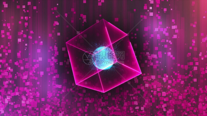 以零重力在玻璃抽象背景上的数据中心为零重力的Neon立方体计算机生成3D转换以零重力在抽象背景中数据心为零重力的转换图片