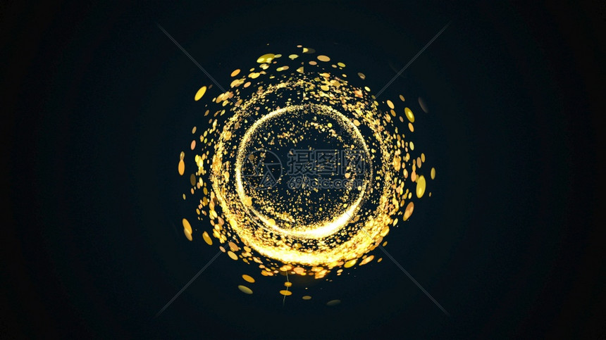 计算机生成了抽象背景金圆粒子和光的混乱流产生了漏斗或螺旋3D转换金圆粒子和光的混乱流产生了螺旋图片