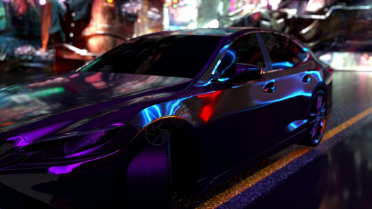 夜里在市街的现代汽车电脑生成3D提供视频游戏背景图片