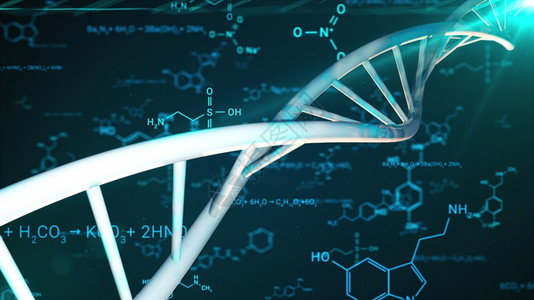 DNA双螺旋和化学配方的轮换计算机生成3D医学研究背景3D医学研究背景的交接背景图片