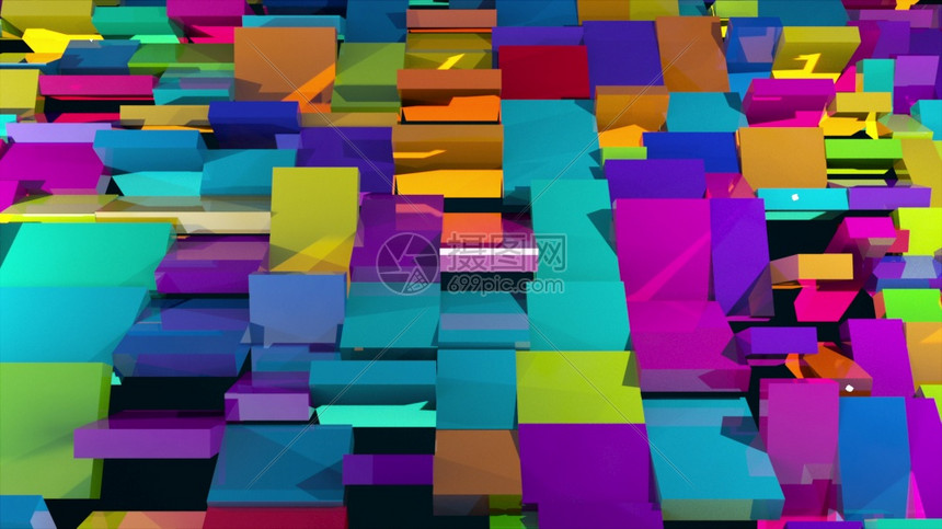 3d以多色矩形旋转的表面计算机生成了抽象背景图片