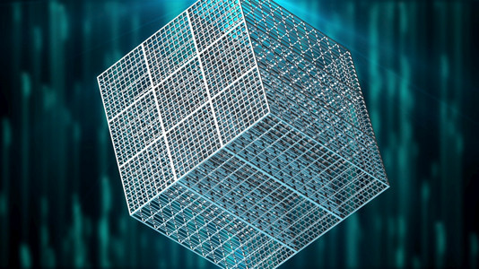 大型板块立方体在空间旋转3D换抽象复杂形状计算机生成了技术背景大板块立方体在外孔中旋转3d生成了抽象复杂形状图片