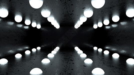 黑色镜面空间有滑的地板和一排灯光计算机生成3D抽象视角背景黑色镜面空间计算机生成视角背景图片