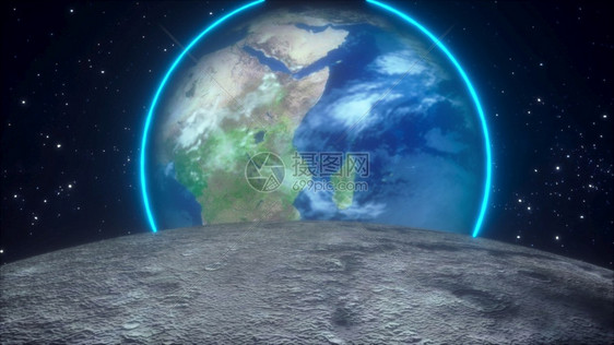 在恒星背景下俯视地球行星的月表面计算机生成宇宙构3D由美国航天局提供的这一图像显示要素卫星表面俯视地球行星和恒计算机生成宇宙构要图片