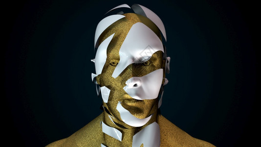 人头脸部崩溃电脑产生未来背景3D造成头部畸形3D造成头部畸形人崩溃电脑产生现代背景3D造成头部变形图片