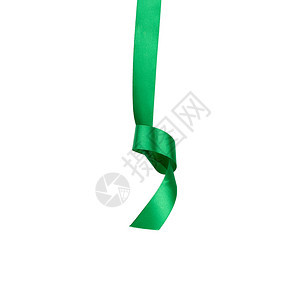 挂在白色背景上与隔开的缠结在一起绿色丝绸带设计师的元素图片