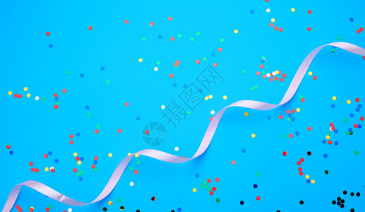 蓝色背景和粉丝带生日节的喜庆背景情人节日背景图片