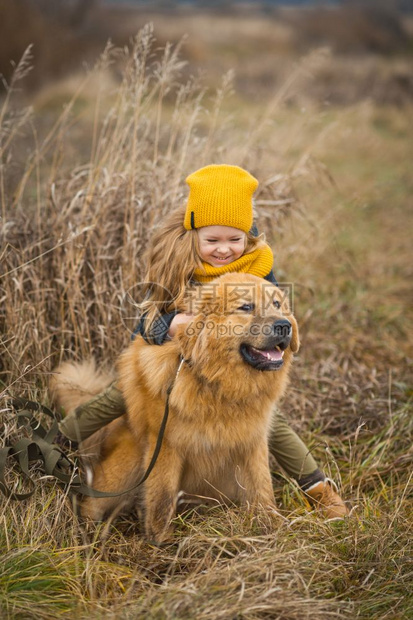小女孩骑着一条大绵羊狗9768
