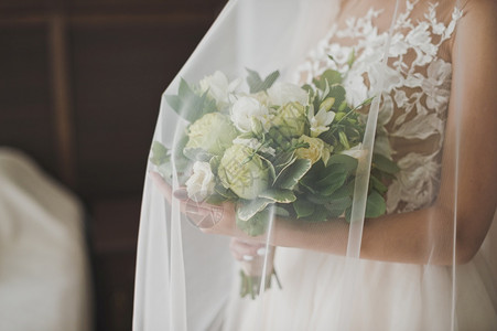 面纱下新娘的花束新娘手中精致的新鲜花束下的面纱2405图片