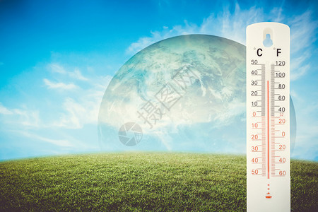 温度计检查地球与全环境概念的影响即美国航天局提供的这一图像元素背景图片
