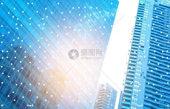 智能城市和有网络的互联与城市建筑背景的通信连接图片