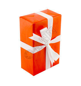 红礼盒白丝带底隔离用于圣诞节和新年或假日图片