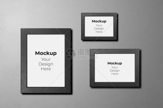 水泥墙纹理背景上的混版图片框架包括像复制空间白显示的画廊模拟收藏内地无人边界垂直和横向要素图片