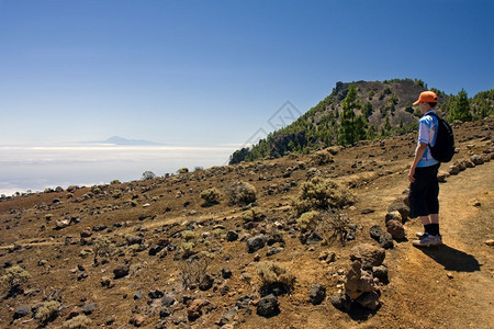 加那利群岛拉帕尔马火山景观中的男孩图片