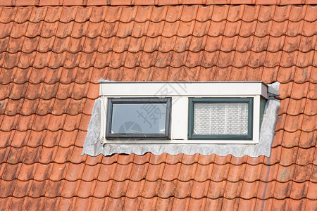 典型的荷兰屋顶有宿舍和平方窗户图片